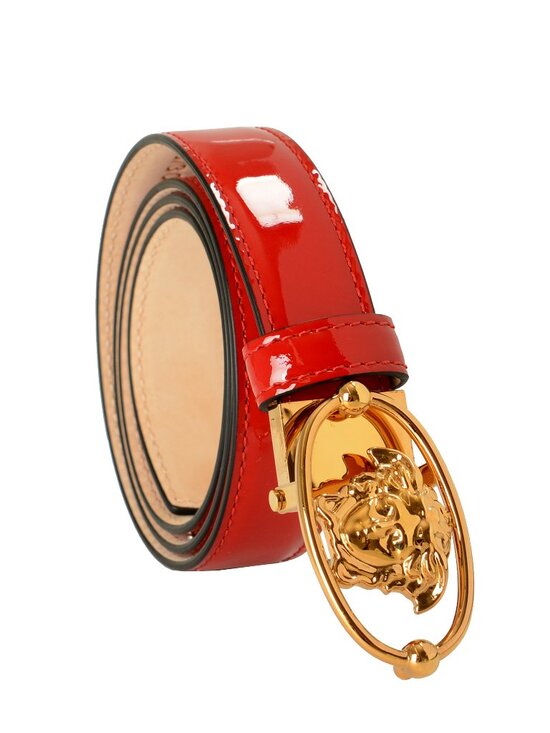 Versace Red 100% Patent Leather Gold Medusa Head Decorated Belt US 26 IT 65